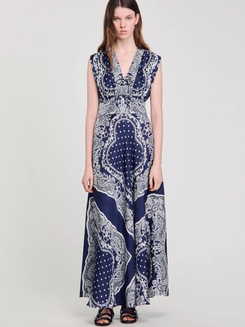 Sandro Navy Bandana Maxi Dress